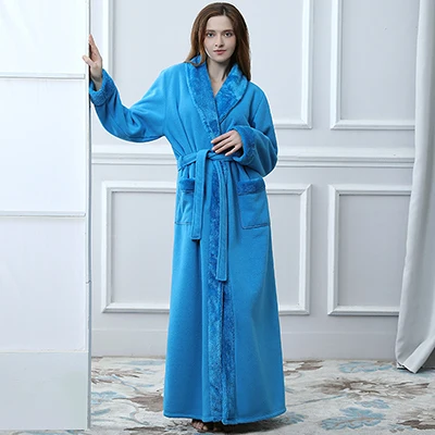 Women Fur Light Blue Теплый зимний банный халат до середины икры для влюбленных, Женский фланелевый Халат кимоно с длинным рукавом, халат для невесты, халаты для подружек невесты - Цвет: Women Fur Light Blue