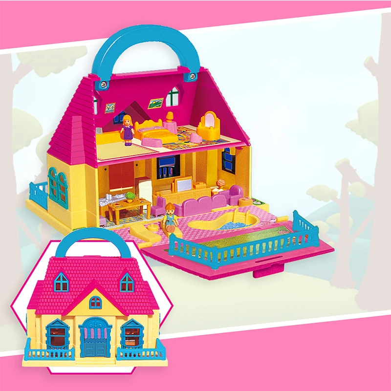 Casa de juegos DIY niños, Maleta de juguete para niñas, conjunto de ensamblaje de casa de muñecas, Kits de construcción de modelos de accesorios de Casa de villa|Casas de muñecas| -