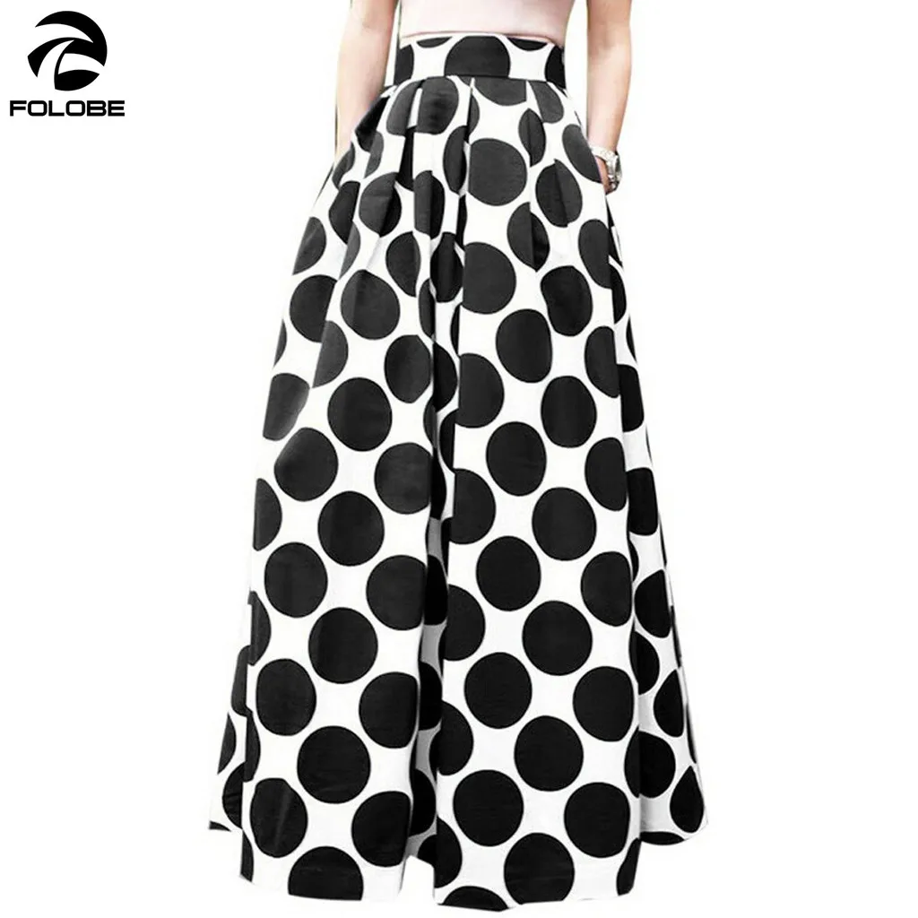 FOLOBE/ модные вечерние коктейльные Летние Осенние женские юбки с принтом в горошек длинная юбка с высокой талией Повседневная