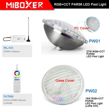 

Miboxer 18W/27W RGB+CCT Underwater led Lamp PAR56 LED Pool Light PW01 PW02 Waterproof IP68 ;433MHz Gateway,8-Zone Remote