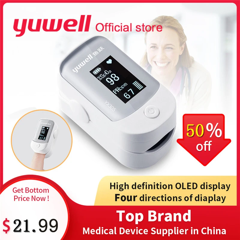 Online Yuwell YX305 oxímetro de pulso Digital para el dedo cuidado de la pantalla OLED para la salud Sensor de alta velocidad Auto apagado para la familia
