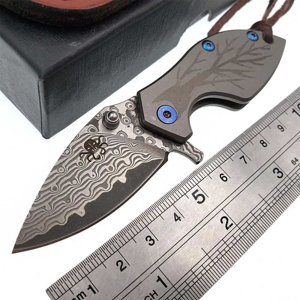 Damascus Titanium JSSQ D2 дамасский складной нож с ручкой из углеродного волокна для кемпинга, охоты, тактические мини карманные ножи, многофункциональные инструменты для выживания на открытом воздухе - Цвет: Damascus Titanium