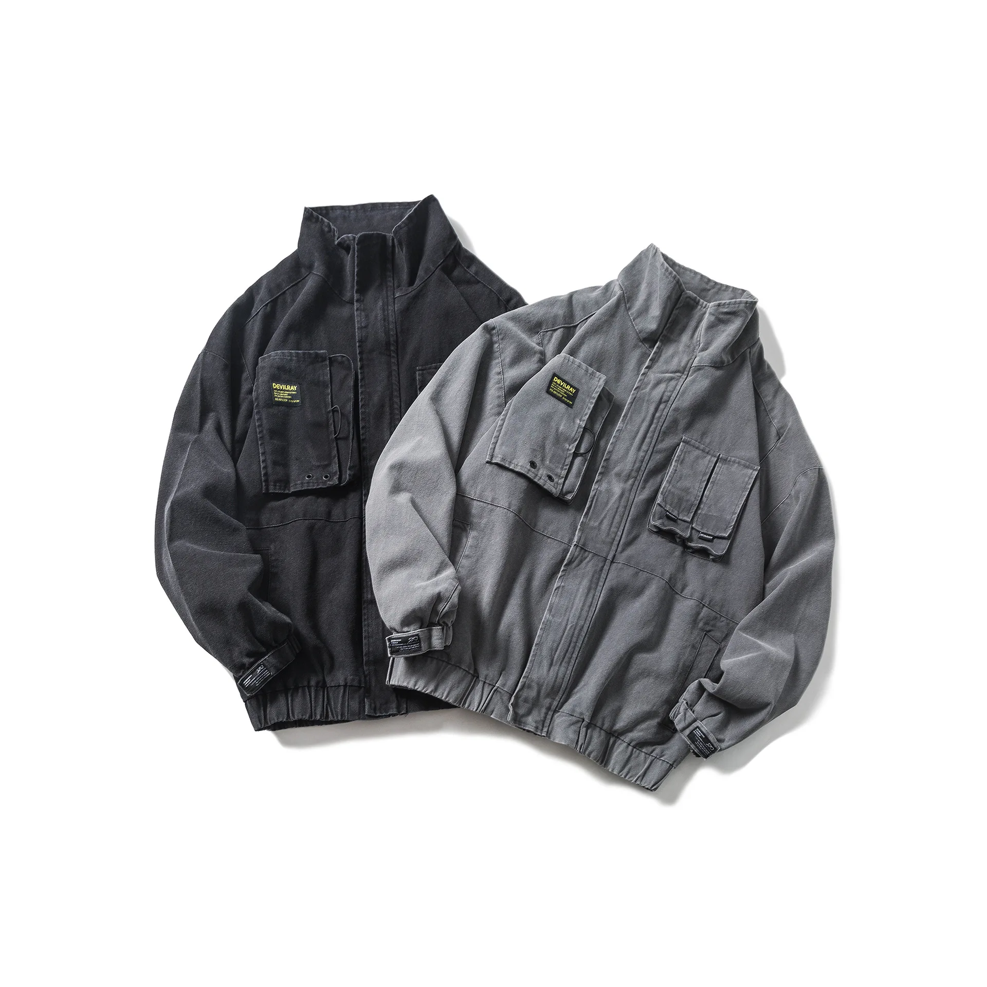 

City Where the Product 2019 Autumn New Style Origional Snowflake Craft Tooling Jacket Multi-pockets Solid Color Jacket Fashion