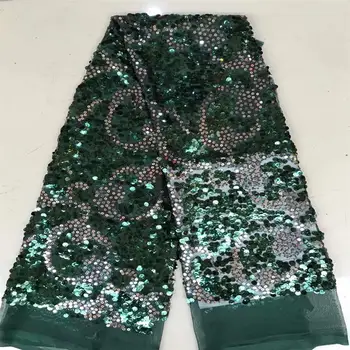 

African Net Lace Fabric, High Quality green Sequins Nigerian Wedding Lace Fabrics 5 Yards Sequins French Tulle lace