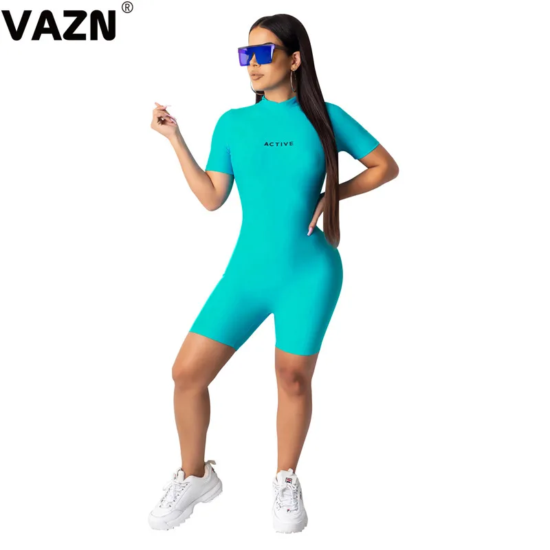 VAZN SD9173 черный дизайн сексуальный женский сплошной буквенный купальный костюм с шортами женский сексуальный Глубокий круглый вырез длинный рукав мини-костюмы пляжного типа