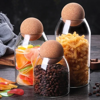 

Glass Storage Jar with Wood Lid Ball Clear Candy Jar for Serving Tea Coffee