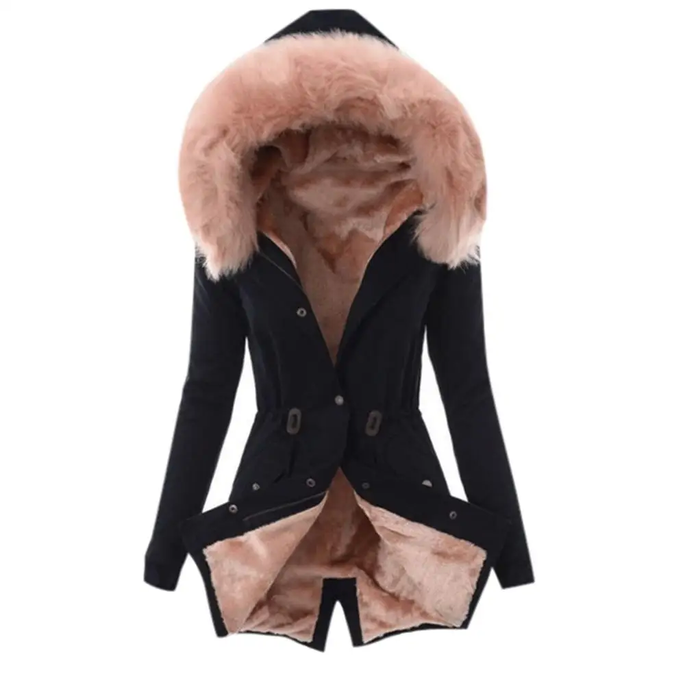 Зимняя куртка женская теплая с капюшоном меховая подкладка Толстая три способа ношения пальто Manteau Femme Winterjas Dames Parka Kurtki Damskie - Цвет: Розовый