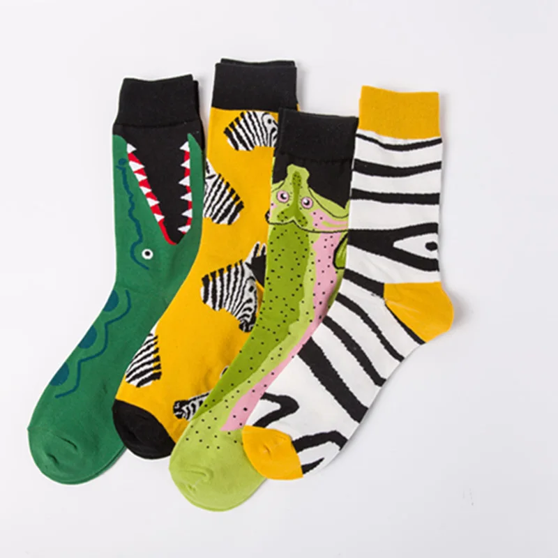 Jerrinut/1 пара мужских носков унисекс с принтом мультяшных животных, забавные чёсаные хлопковые цветные мужские носки Harajuku Happy wo men