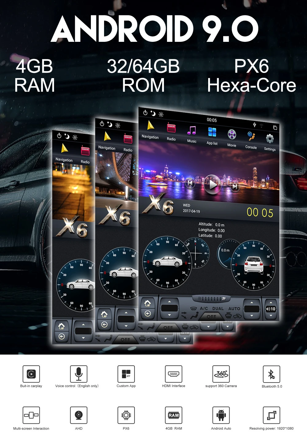 10,4 ''Tesla Android 9,0 PX6 4+ 64 Гб Встроенный DSP беспроводной CARPLAY автомобильный радиоприемник для HYUNDAI IX25/CRETA- gps-навигация
