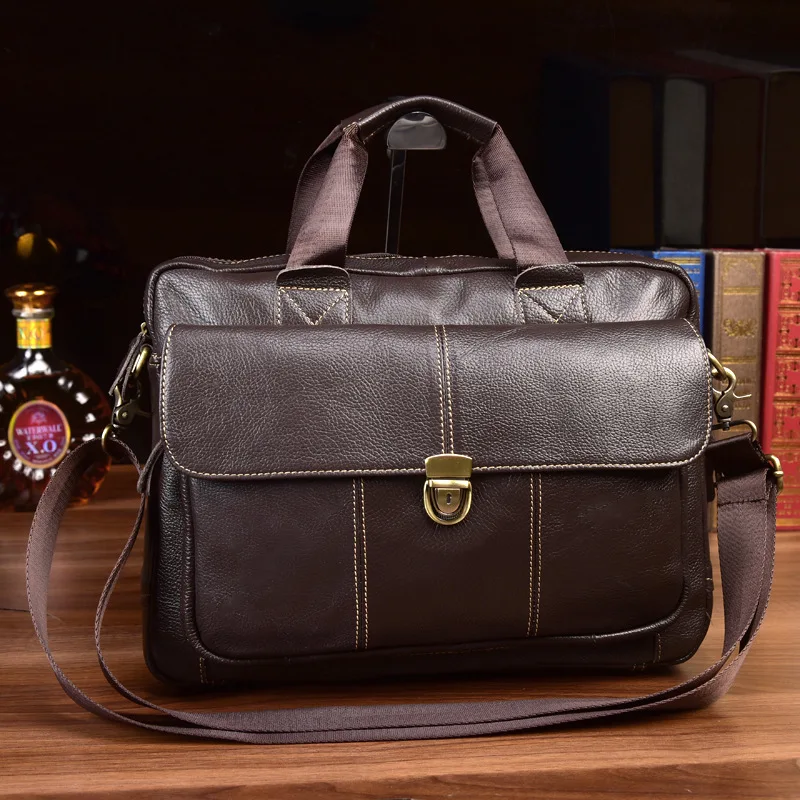 

Fashionable Men Genuine Leather Computer Bag Casual Commute OL Handbag Shoulder Bag Male Cow Leather 14-inch Business Briefcase
