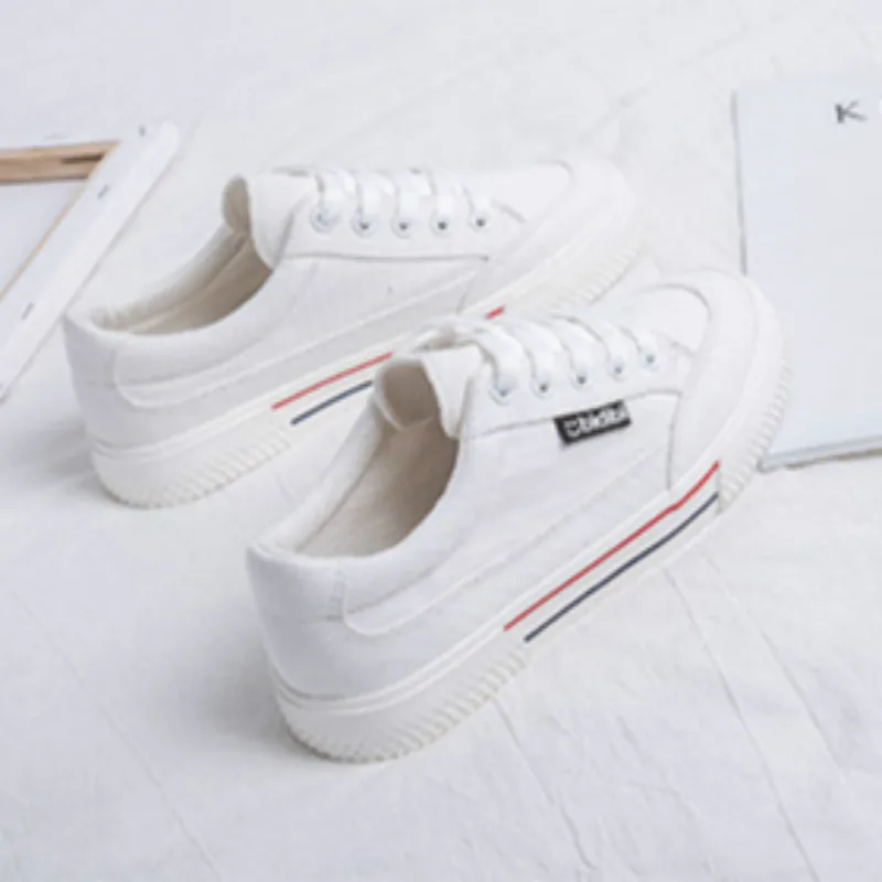 

SWYIVY White Shoes Woman Platform Sneakers Canvas Shoes 2020 Spring New Female Causal Shoes Black Sneakers On Platform Heel