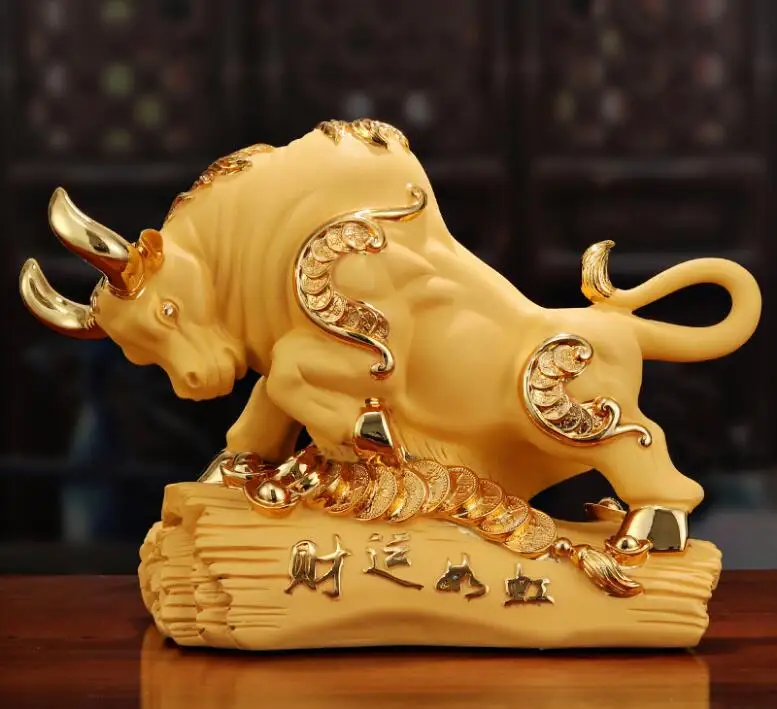 Cow Ornaments Resin Bull Statue Big Wall Street Fierce Bull Sculpture Home Living Room Study Mascot Decoration Accessorie