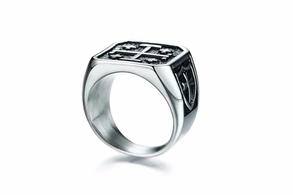 Jerusalem Cross Medieval Signet Ring for Men Solid Stainless Steel Vintage Jewelry Anel Aneis Masculinos Anillos 16
