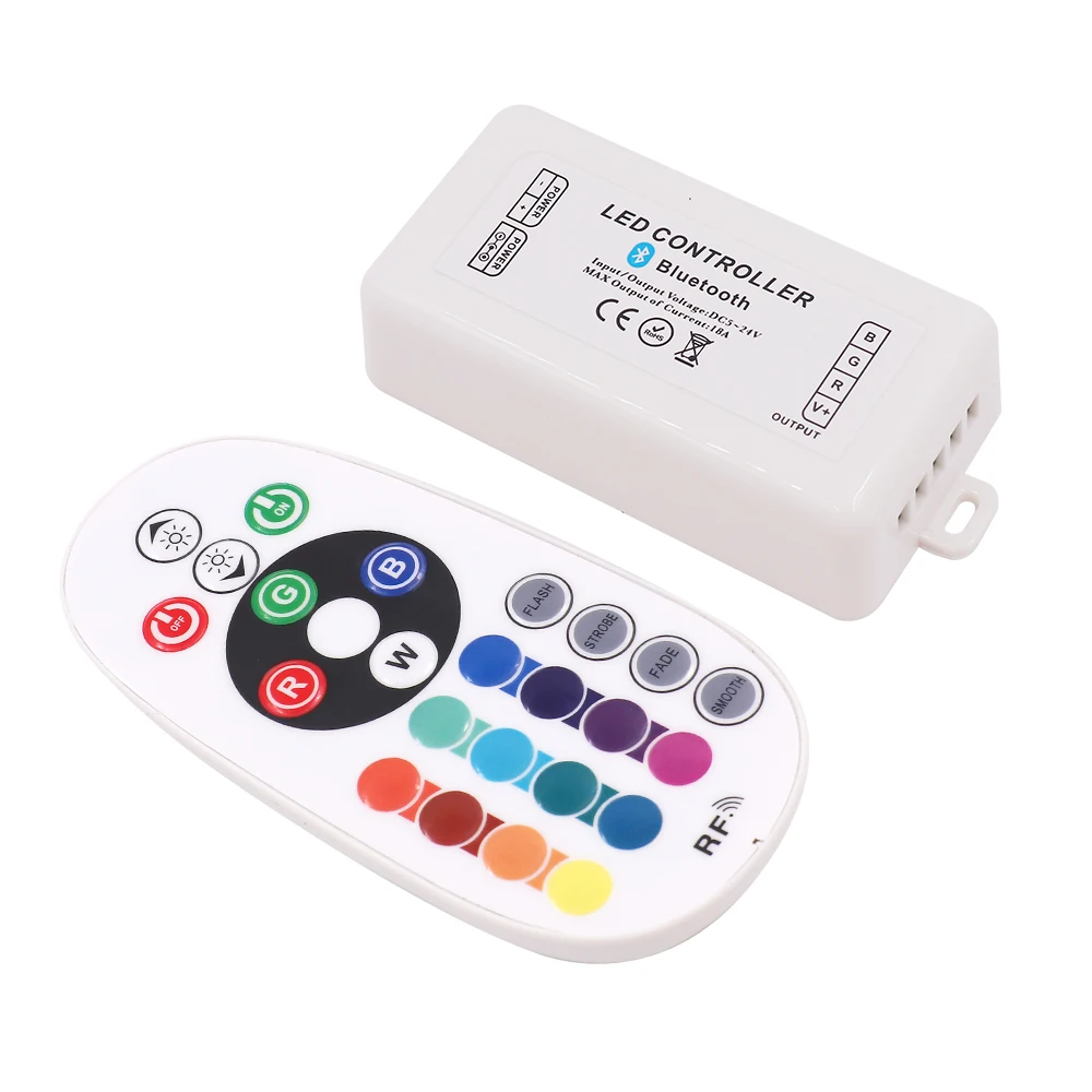 

DC5V~24V RGB Controller 18A 300W Bluetooth APP 24key RF Remote Control Switching Controller for RGB Led Light Strip