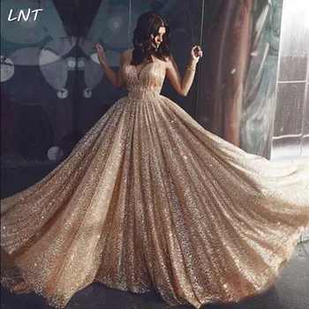 

Spaghetti Straps Champagne Glitter Evening Dress Gowns Open Back Prom Gown Formal Dress Long Party