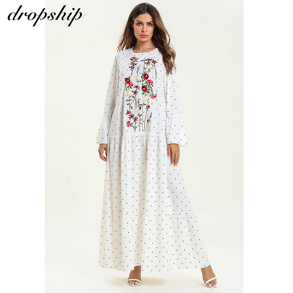 

Dropship Dress Women Dresses Maxi Long Plus Size Vintage Vestidos Verano 2019 Robe Femme Cotton Dot Embroidery O-neck Loose