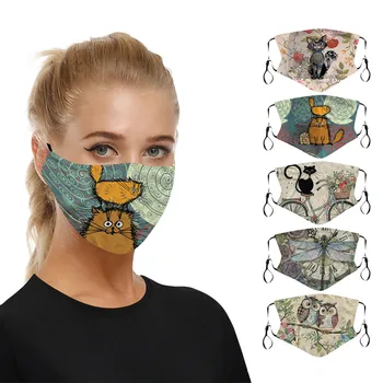 

PM2.5 Breathable Printed Face Mask Printed Masks Fabric Protective PM 2.5 Dust Mouth Cover Washable Reusable Mouth Mask