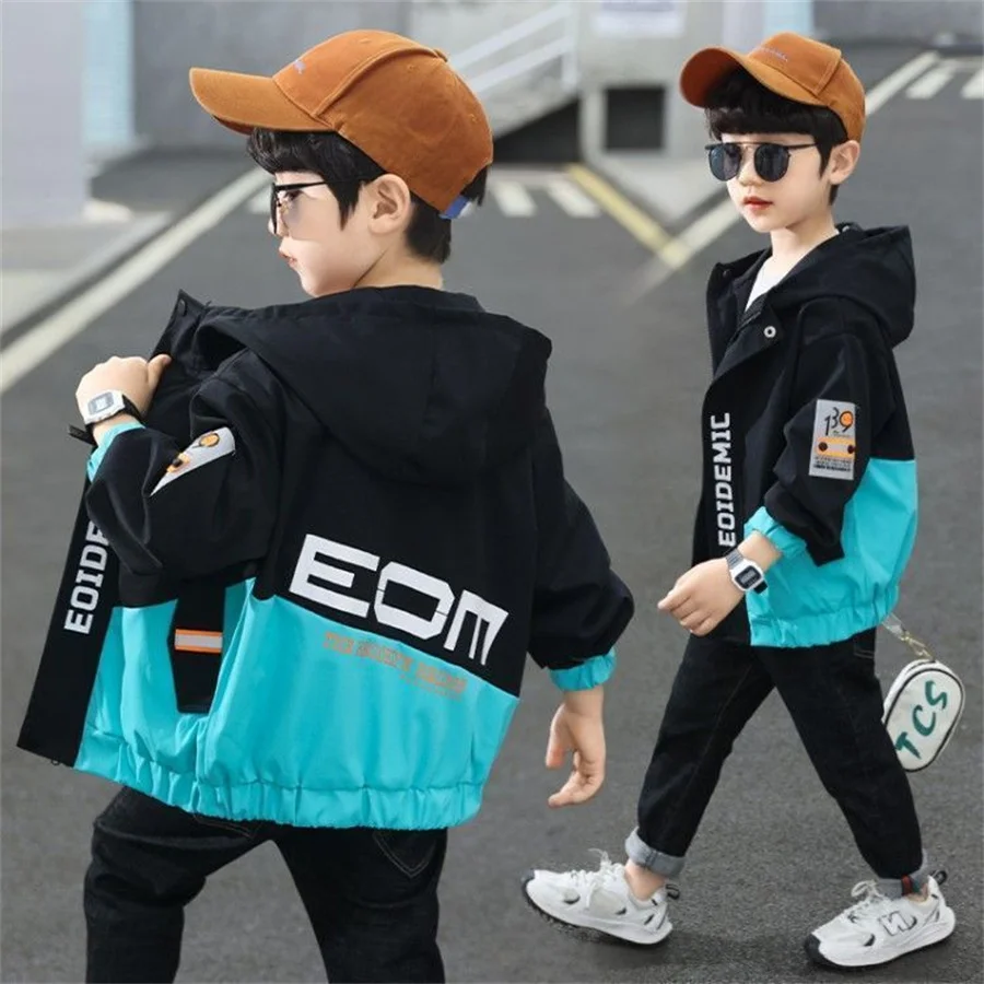 Children Boys Outwear New Spring Windproof Hooded letterJacket For 3-14 Yrs Kids Fashion Clothes