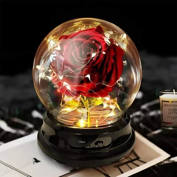 

LED Beauty And The Beast Red Rose In Flask Glass Eternal Roses For Christmas Gifts Family Decoration Valentines Day Gift
