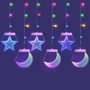 

2x0.7m Led Moon Star Wire LED Strings light Holiday lighting Fairy Garland Natal Curtain For Christmas Tree Wedding Party Decor
