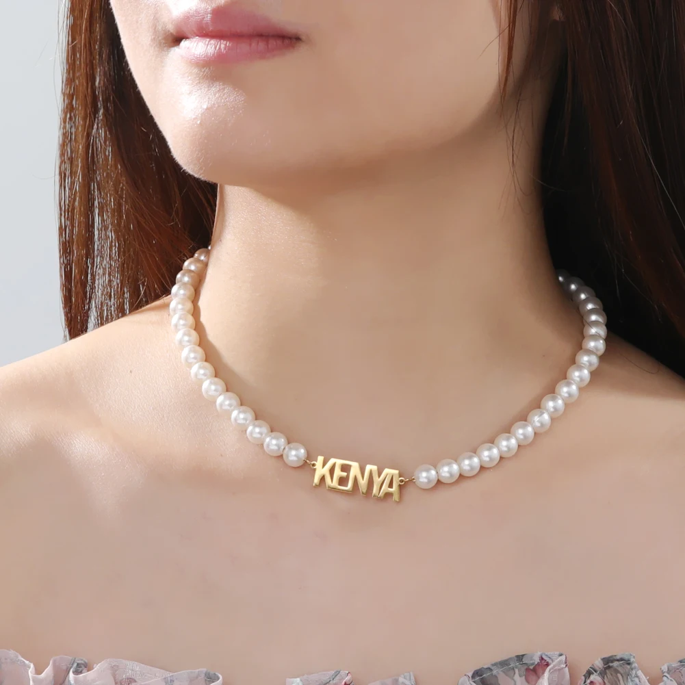 Cazador-Collier de perles en acier inoxydable pour femmes et filles, tour de cou personnalisé avec lettres de nom, bijoux personnalisés, cadeaux pour la présidence, 216.239.