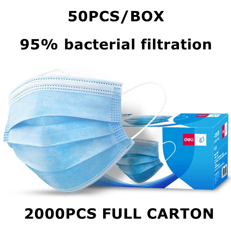 PROD 1005003477483409 2000PCS/LOT Wholesale Deli 19380 Disposable Mask
3-layer BFE95 Mask PFE 95% Mask