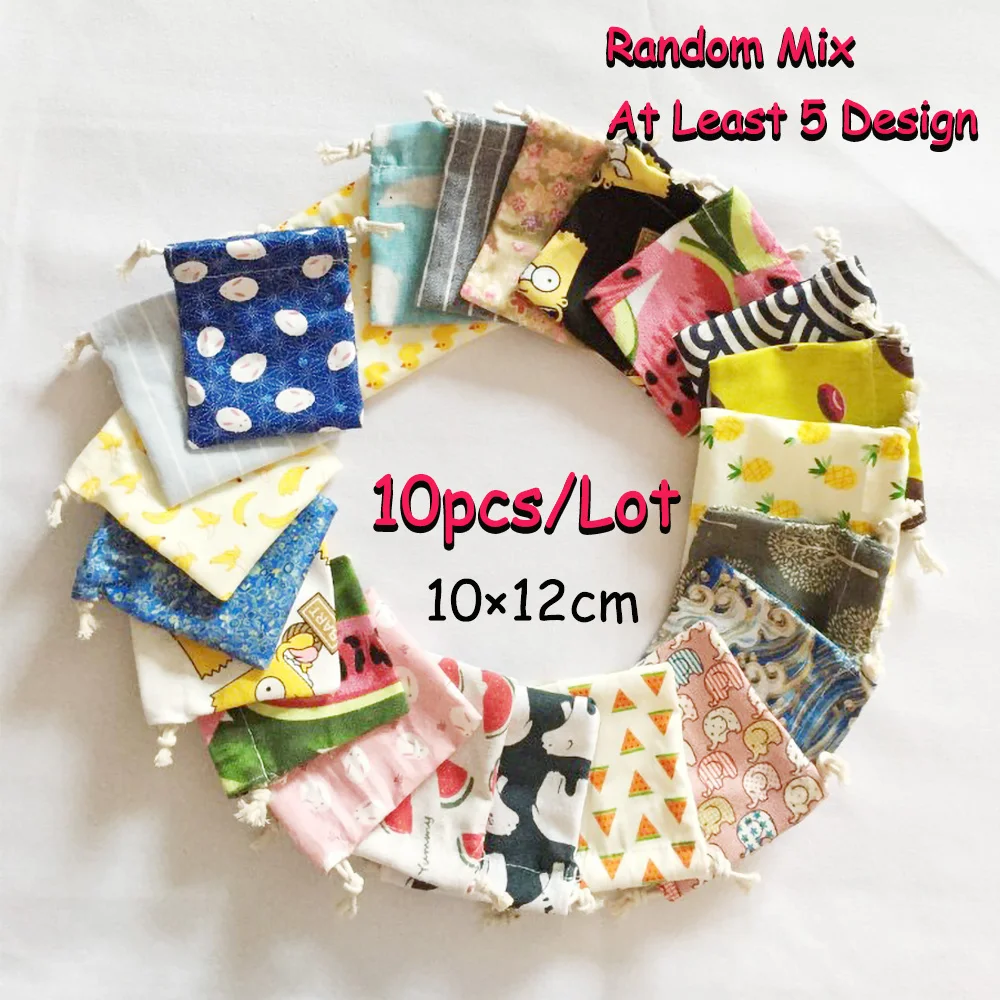 

10Pcs/Lot 10x12/10x14cm Random Mix Design Cotton Drawstring bag Mixed At least 5 design Aroma Little Pouch Kids Snack Pouch bag