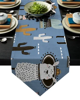 

Nordic Cactus Alpaca Cartoon Table Runner Table Flag Home Party Decorative Tablecloth Table Runners
