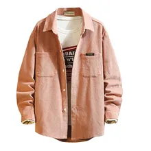 Mens Casual Fashion Corduroy Shirt Pure Color Pocket Long Sleeve shirt Top Blouse New Thin Breathable Clothes Business Men Shirt