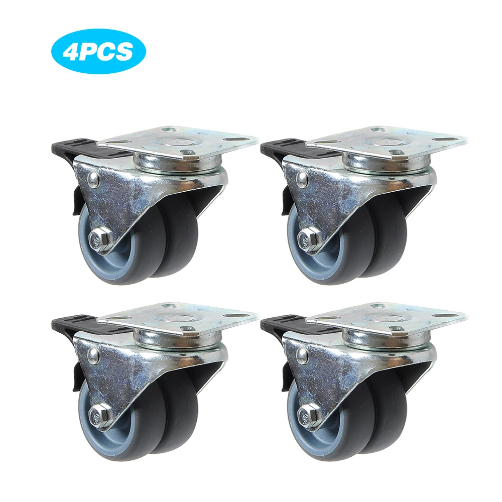 

4pcs Dual-wheel Heavy Duty Casters Flat Plate TPR 2" Universal Wheel Locking Casters Cabinet Casters Flat Universal Wheel