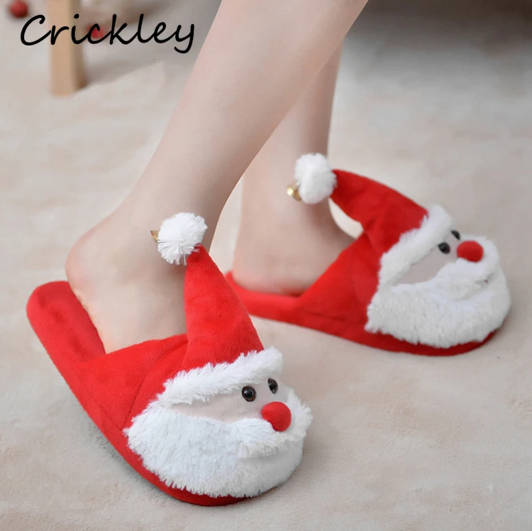 Зимние детские тапочки с рисунком Санта Клауса для мальчиков и девочек; милые домашние тапочки с мягкой подошвой; теплые Нескользящие Детские Тапочки