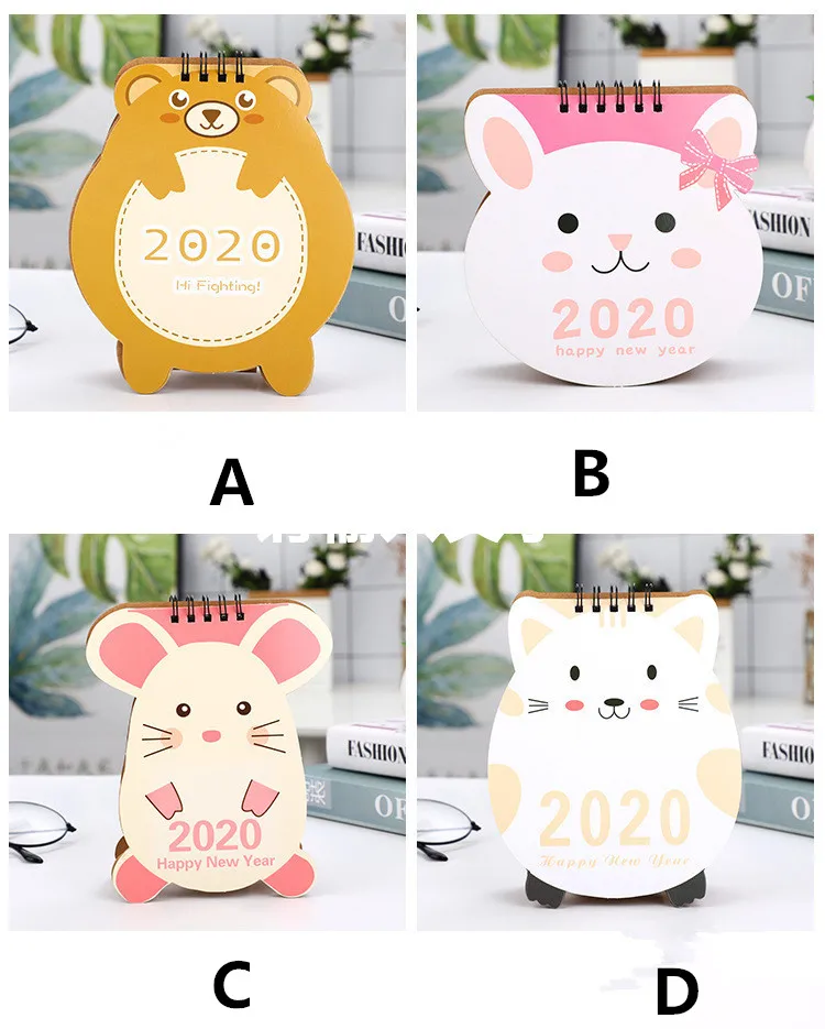 10-.12 Cute Cartoon Animals Shaped Mini Bear Rabbit Mouse Cat Portable Desktop Paper Calendar Daily Schedule Planner - Цвет: Cat D 1PC