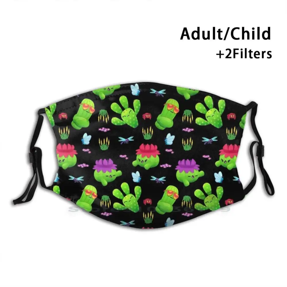 

Cacti Friends Adult Kids Washable Funny Face Mask With Filter Cacti Cactus Succulents Desert Plants Dragonfly Flowers Spider