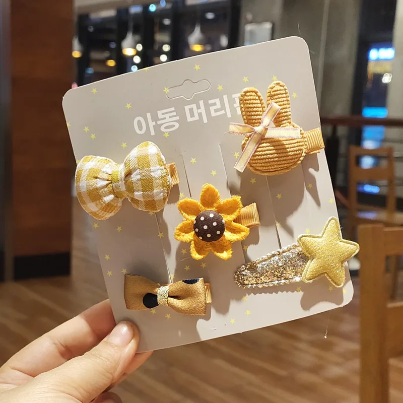 

5Pcs / Set Children's Bangs Clip New Korean Cartoon Bow Hair Clip Set