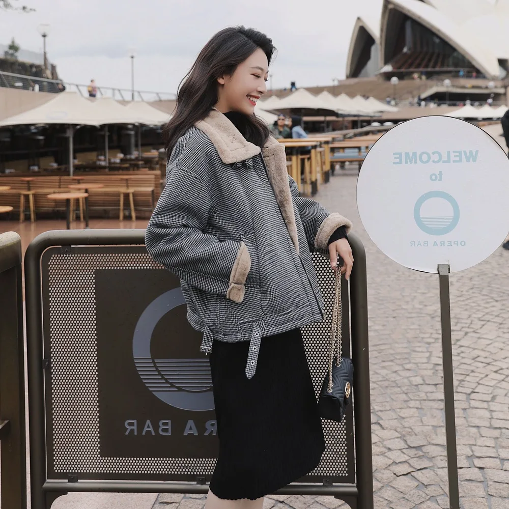 

Woolen Cloth Short Coat Women's 2018 Winter New Style Retro British Style Versitile Fashion Short Thousands of Birds Woolen Jack