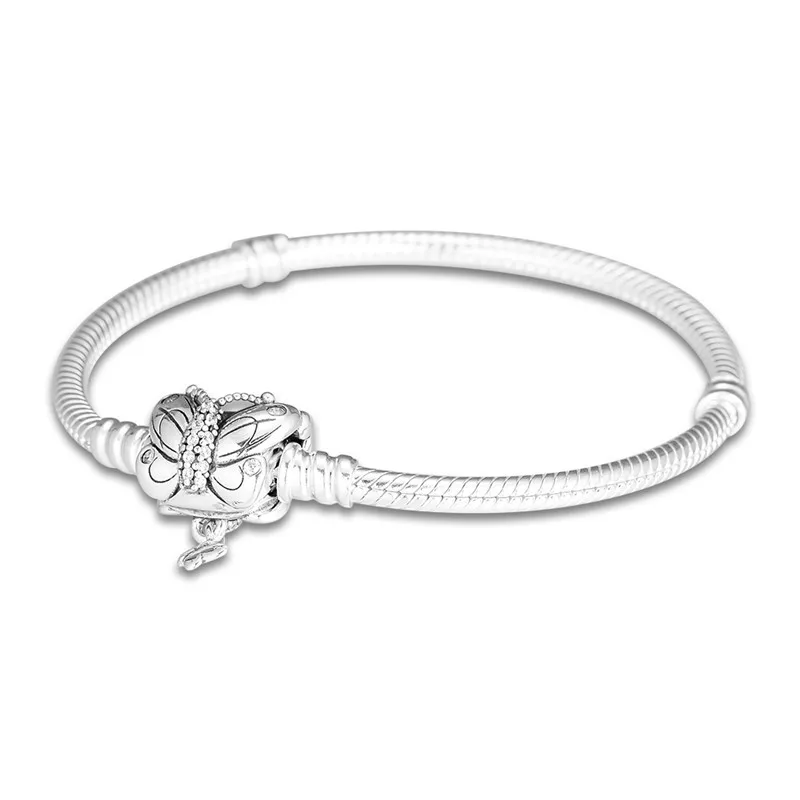 

100% 925 Sterling Silver Bracelets Moments Silver Bracelet with Decorative Butterfly Clasp for Women DIY Beads Jewelry Wholesale