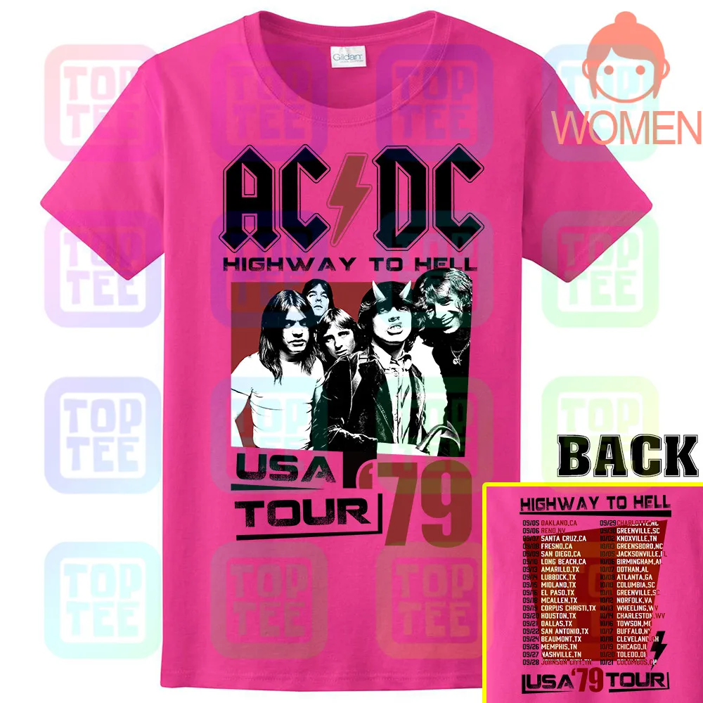 ACDC Highway to Hell USA Tour 1979 Мужская футболка Винтаж Рок-Группа Альбом Мерч - Цвет: WOMEN-ROSE