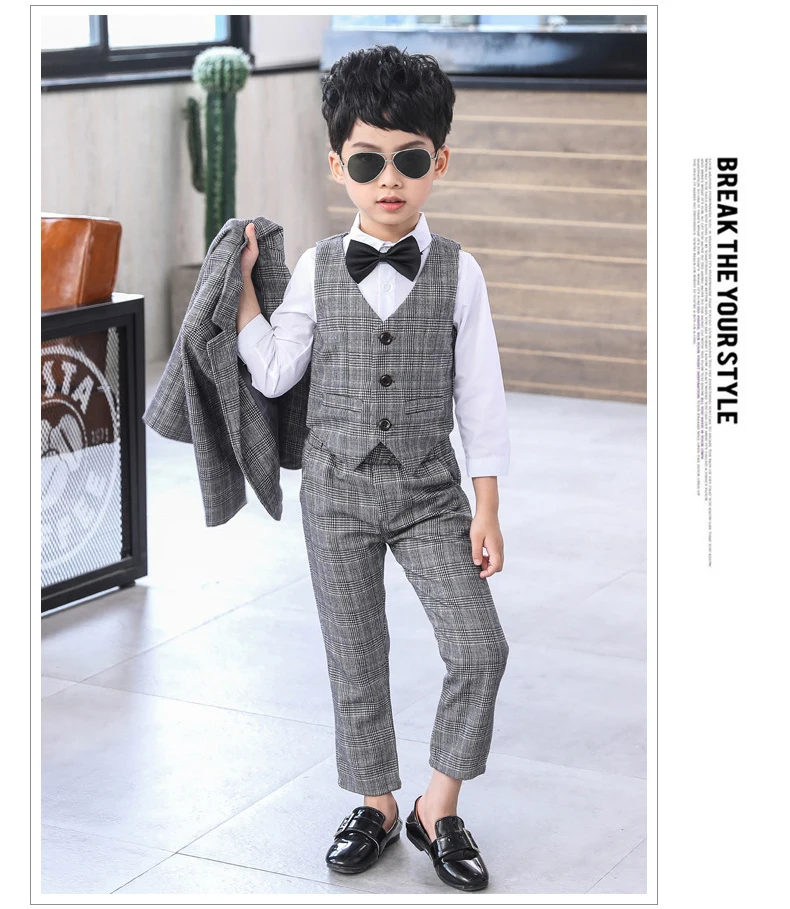 Dollplus/Англия Стиль модная детская одежда блейзер для мальчиков Одежда для джентльменов, деловой жилет костюм Костюмы пиджак, жилет, брюки, комплект одежды из 3 предметов