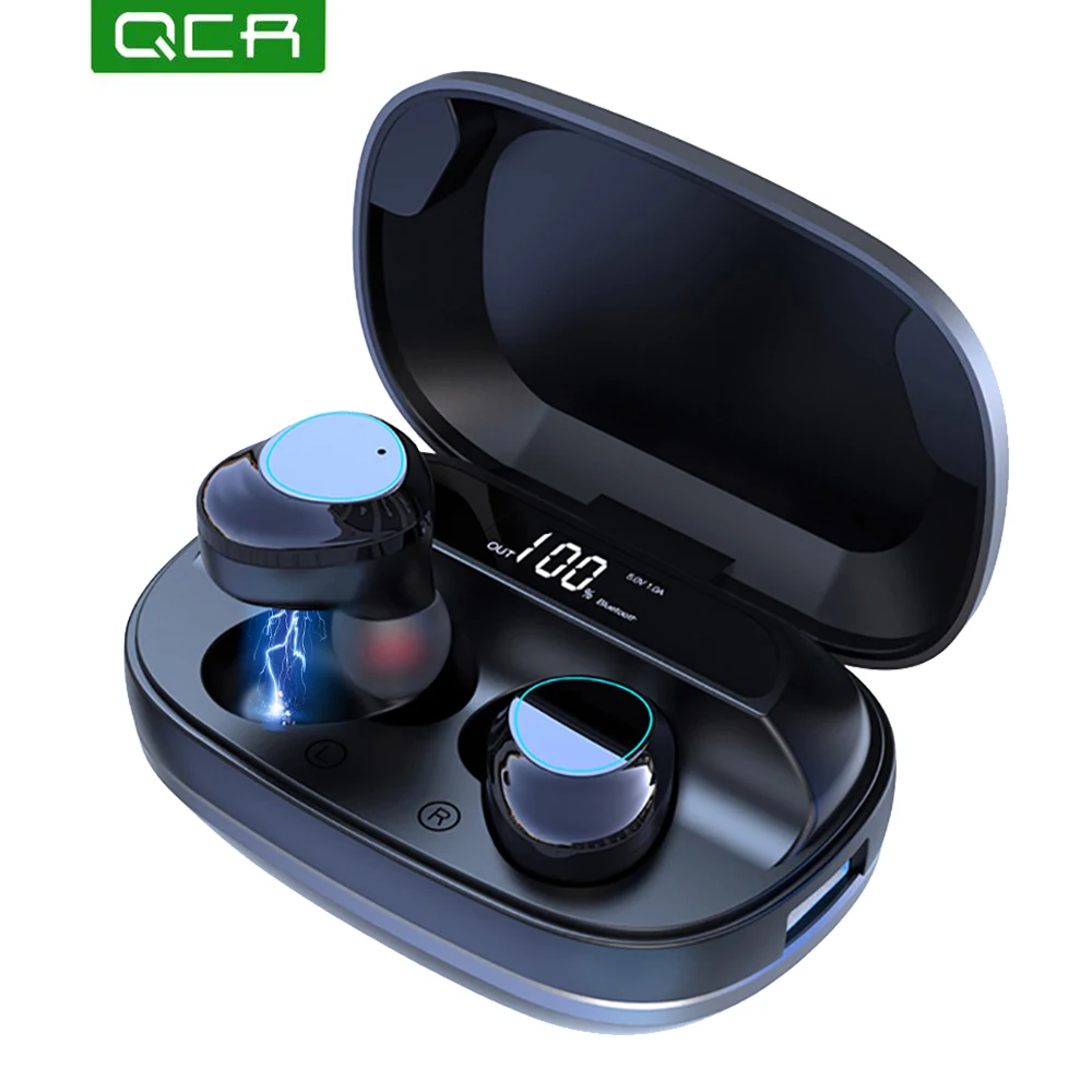 

QCR TWS Bluetooth Earphone Heavy Bass 6D Stereo HiFi Sound LED Display Headsets 3000mAh Headphone Charging Box IPX7 Waterproof