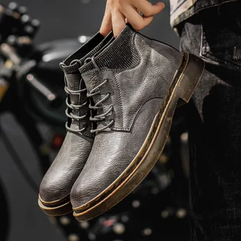 

Motorcycle Men Boots Leather Casual Shoes for Man Lace Up Sock Shoes Ankle Boots Homme Waterproof Vintage Fashion Boot Man Shoes