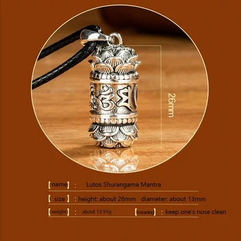 

100% Thai silver Buddhism lotus Shurangama MANTRA Pendant tibetan scripture amulet lucky vintage necklace gift
