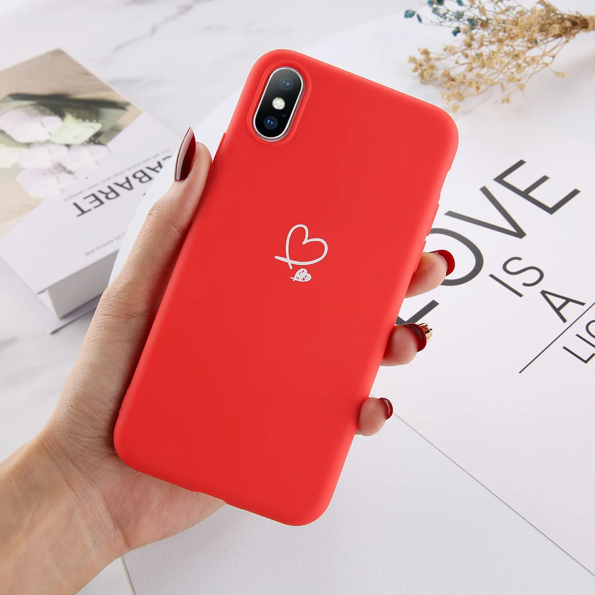 Ottwn для iPhone 11 Pro Max XS Max XR X 8 7 6 6s Plus, чехол для пар с сердечками, карамельный цвет для iPhone 5, 5S, SE, мягкий силиконовый чехол - Цвет: Красный