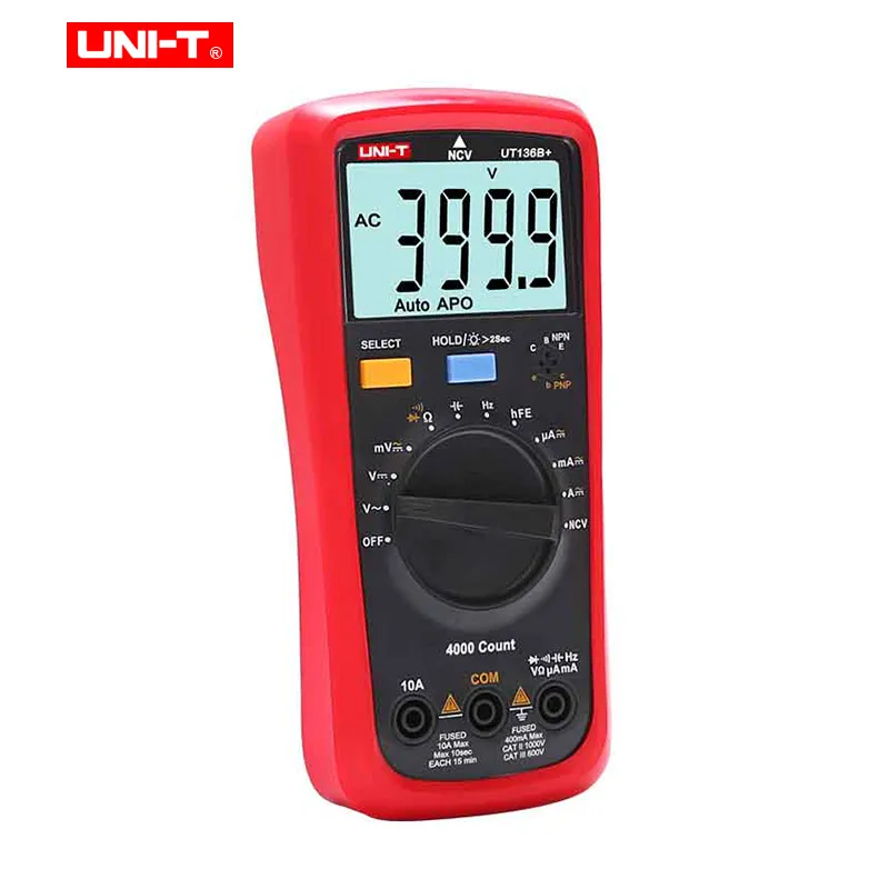 UNI-T UT136B+ 1000 в 10 А Автоматический диапазон цифровой мультиметр AC/DC multimetro 4 раза/сек частота дискретизации с HFE Hz NVC тест