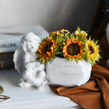 

Plant Pots Angel Flower Pot Cherubs Statue Vase Resin White European Garden Potted Plant Decoration Macetas Decorativas Planter