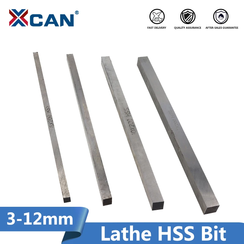 XCAN CNC Lathe HSS Bit 200mm, 3 4 5 6 8 10 12mm Turning Milling Tool for Engineering Cutting Machining