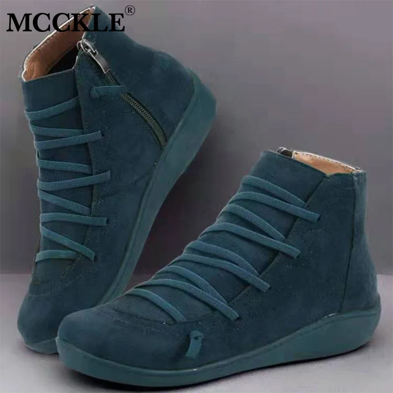 MCCKLE/женские ботильоны на плоской подошве; сезон осень-зима; Женские ботинки в стиле панк с перекрестными ремешками; женская обувь; женские Винтажные ботинки; Botas Mujer