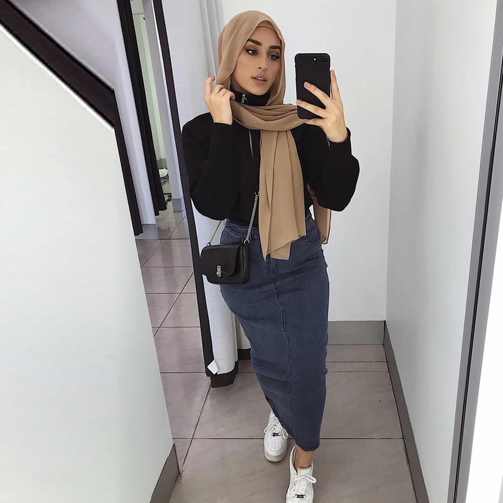 Женское платье с юбкой из денима Abaya мусульманское длинное в турецком и