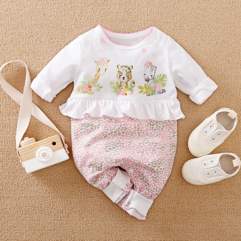Prowow Spring Summer Baby Girl Clothes Cute Cartoon Baby Rompers Giraffe Friends Pajamas Jumpsuits For Kids Infants Bodysuit bamboo baby bodysuits	