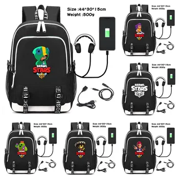 

Backpack Brawling Stars Game Leon Spike Coly Poco Kids Schoolbag USB Charging Student School Bag 3D Print Computer 44*30*15 Cm