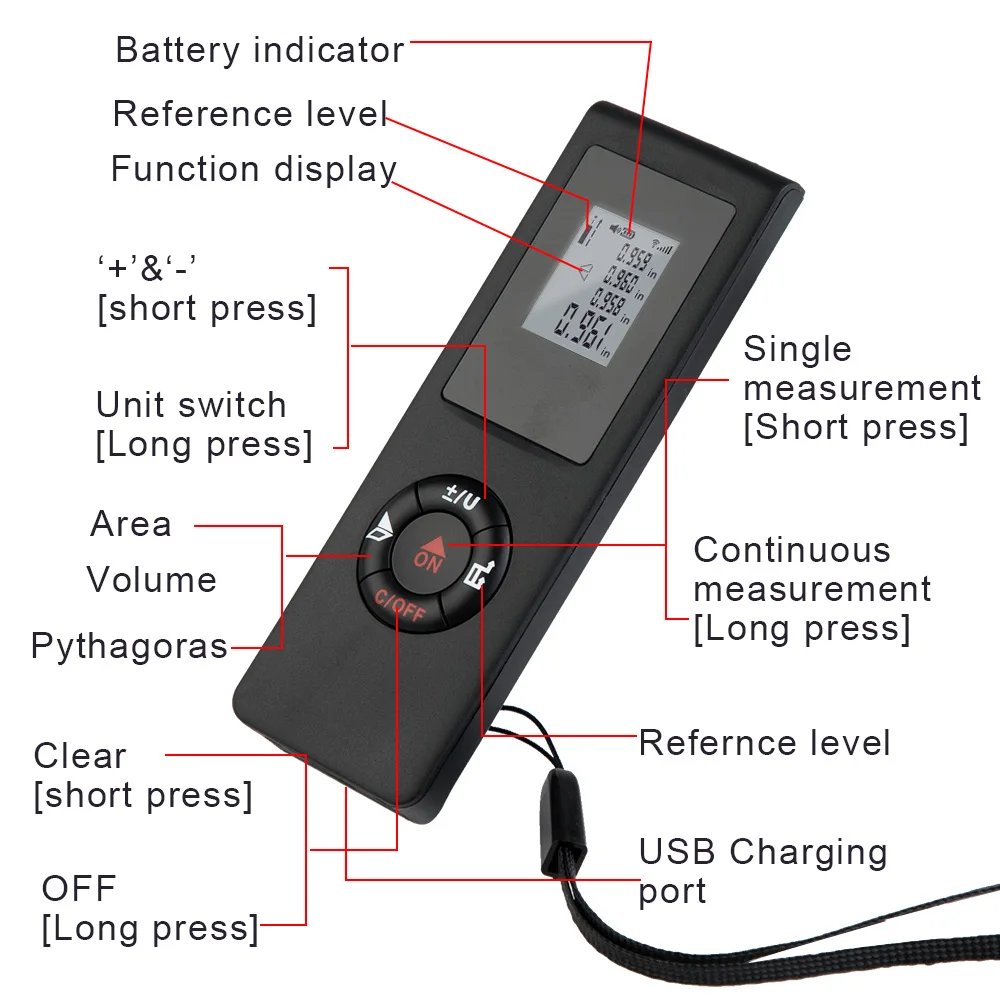 Мини ручной 40 м умный цифровой лазерный дальномер портативный usb зарядный прибор для измерения расстояния